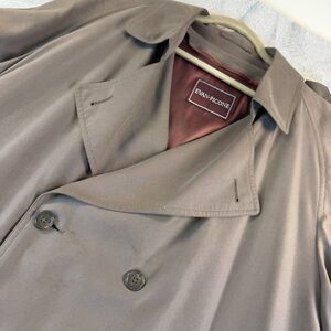 Vintage Evan Picone Trench Coat Fully Lined Men 46R Double Breasted Brown Wool